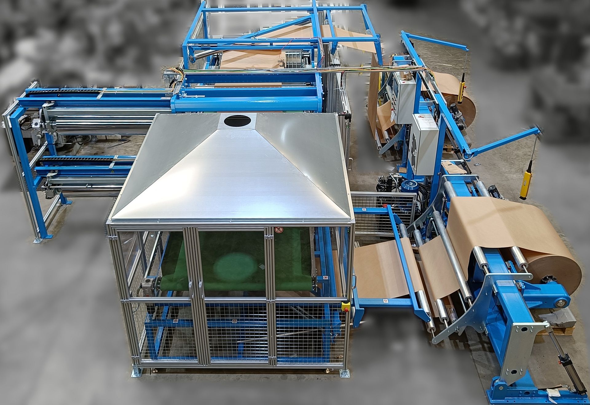 A recycled cardboard and recycled paper insulated packaging production line A recycled cardboard and recycled paper insulated packaging production line.
