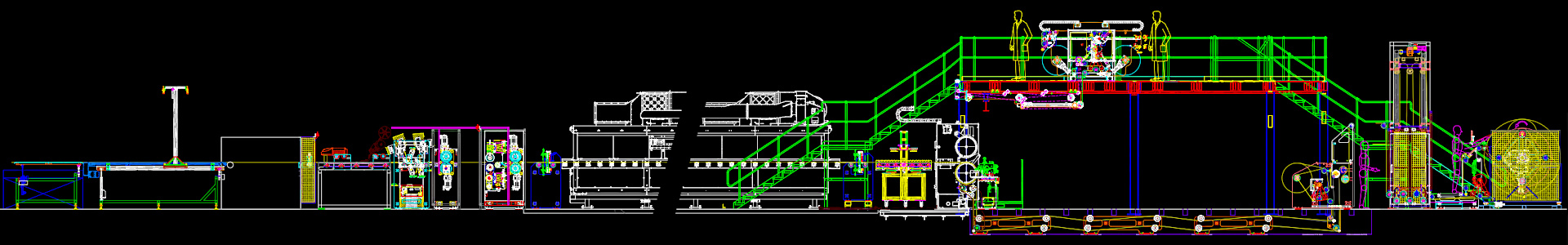 A 50m long PET extrusion laminating coater production line, inc; turret unwind, accumulator, coater, dryer, slitter, camera inspection and sheeter. A 50m long PET extrusion laminating coater production line, inc; turret unwind, accumulator, coater, dryer, slitter, camera inspection and sheeter.